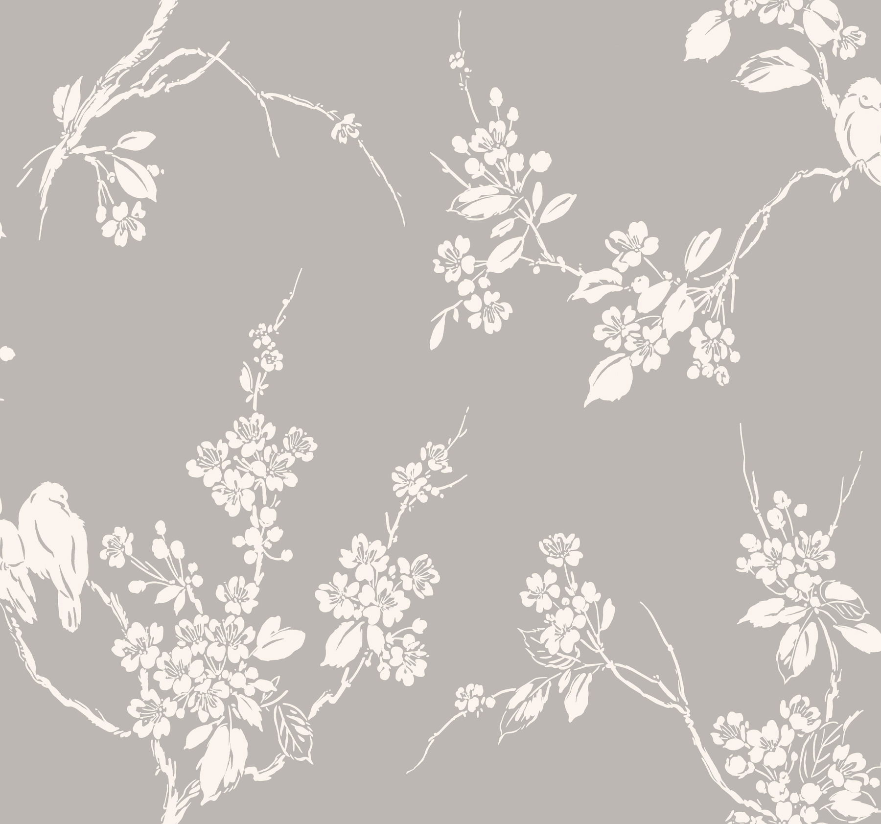 Imperial Blossoms Branch Grey & White Wallpaper large image 