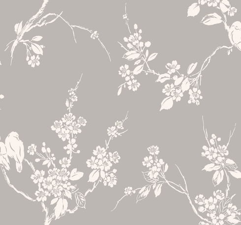 Imperial Blossoms Branch Grey & White Wallpaper