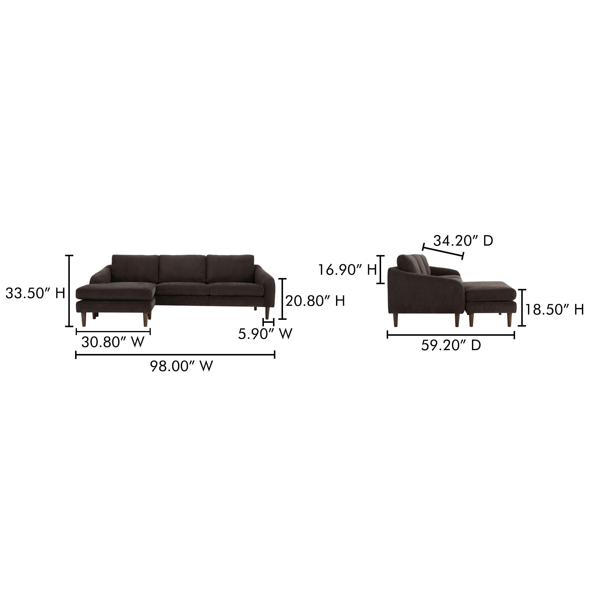 Quinn Sectional Dark Brown large image 