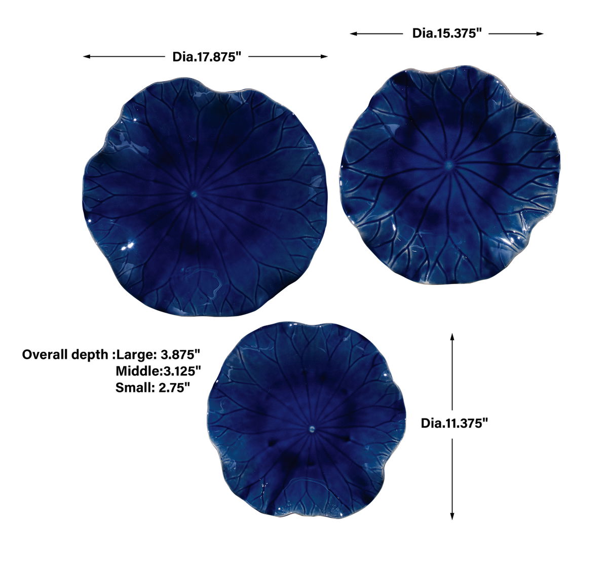 Abella Blue Ceramic Wall Decor Set/3, Art by Uttermost, 17.87" width x 17.87" height x 3.87" depth View 3