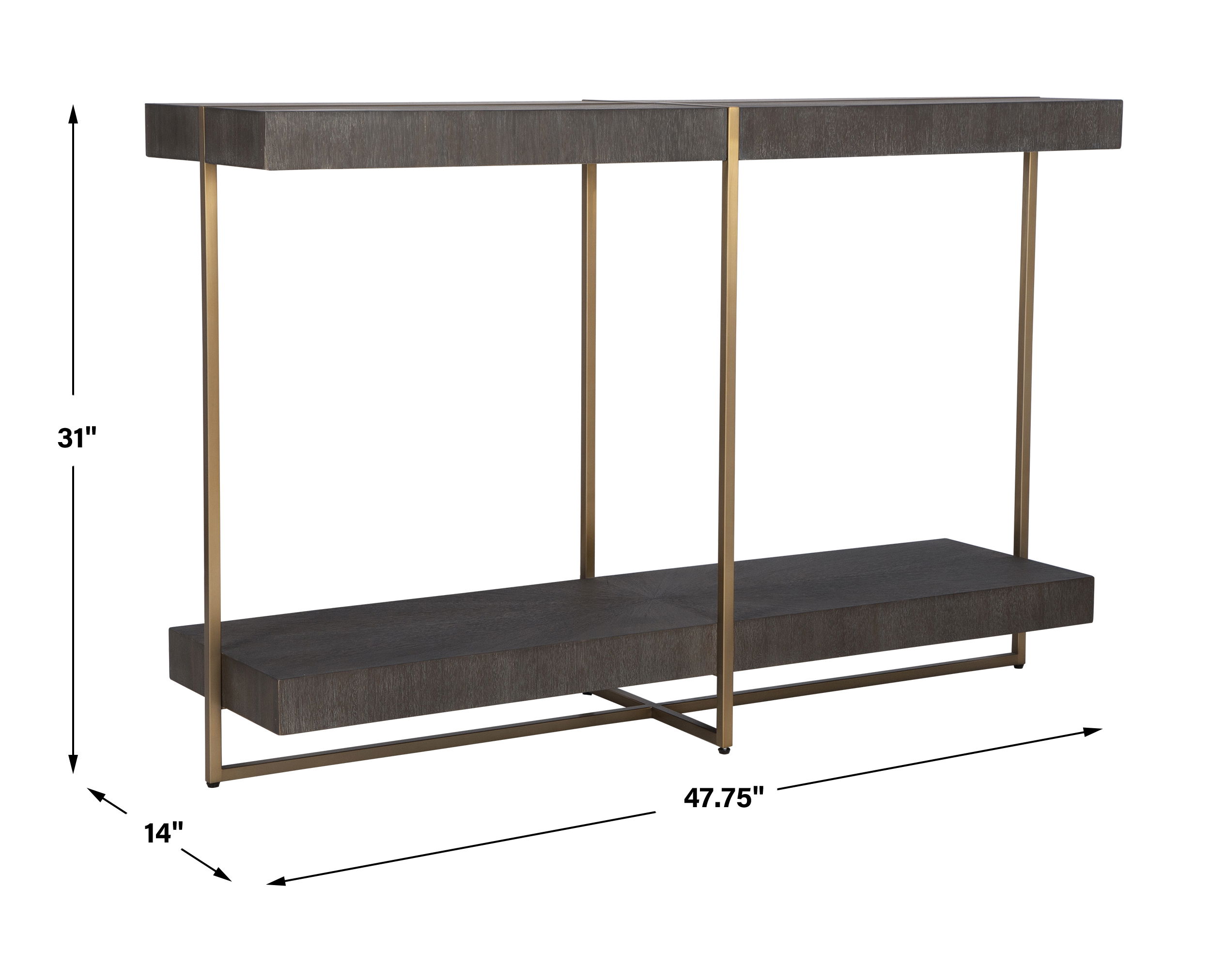 Taja Modern Brass / Wood Console Table, Furniture by Uttermost, 47.75" width x 31" height x 14" depth View 3