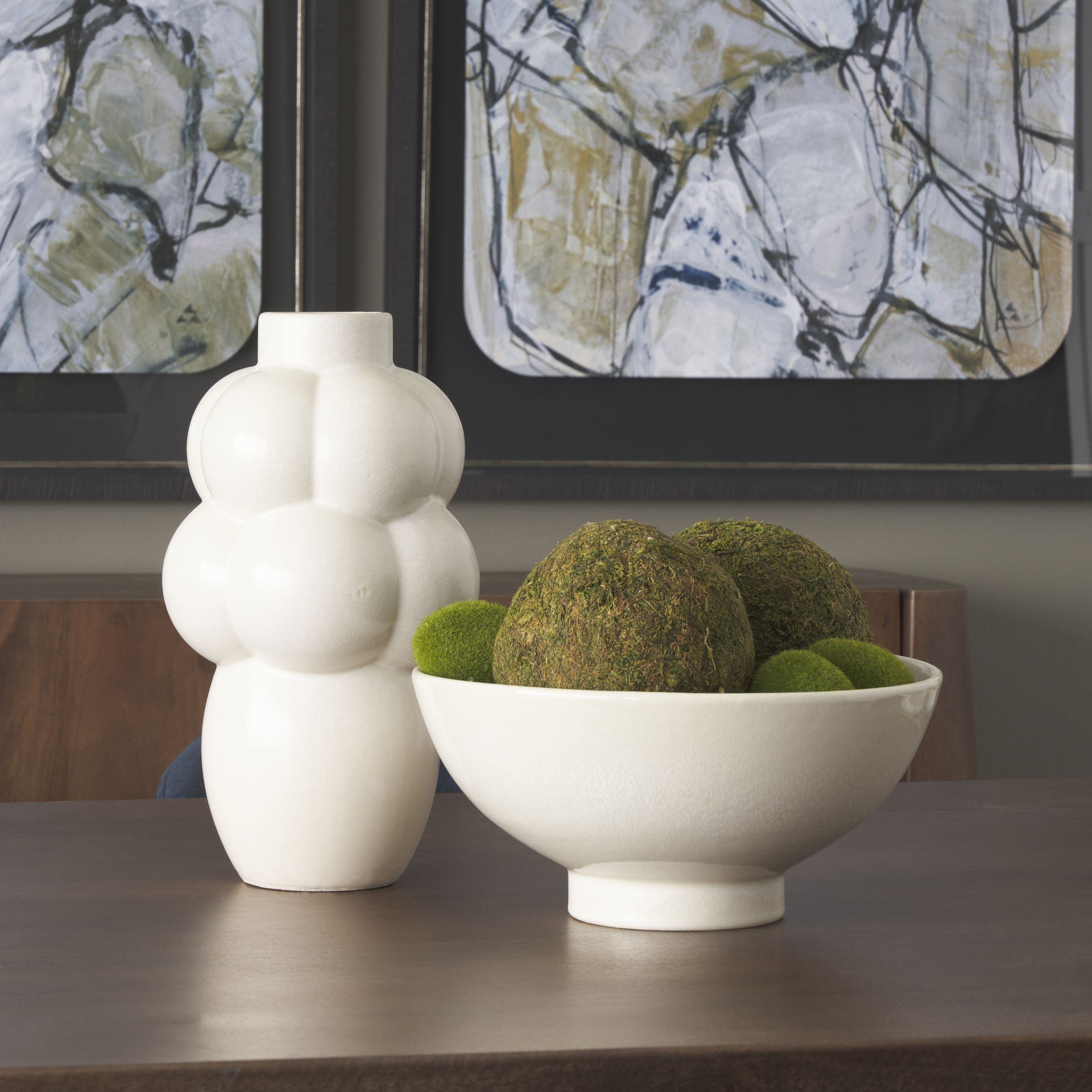 Ulvi Cream Glazed Bubble Ceramic Vase, by Mercana, 7.68" length x 7.48" width x 14.17" height View 2