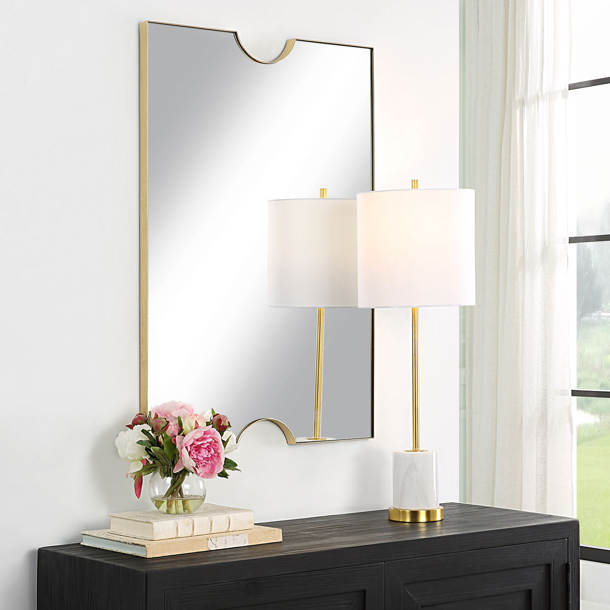 Ticket Gold Vanity Mirror, by Uttermost, 1'11.75" width x 2'11.5" height x 1.12" depth View 2