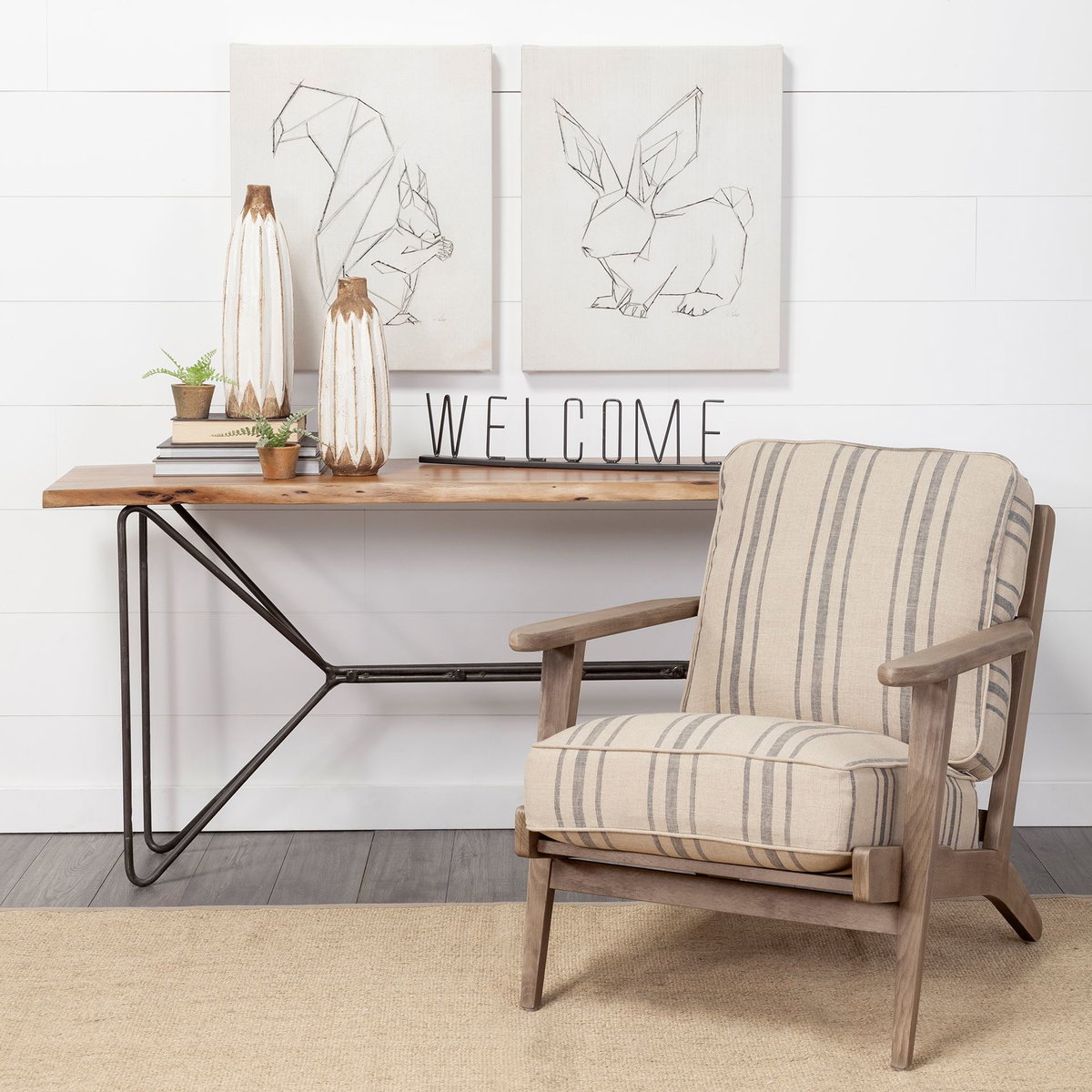 Olympus III Striped Brown Jute Wrapped Wooden Frame Accent Chair, by Mercana, 28" length x 31" width x 32" height View 2