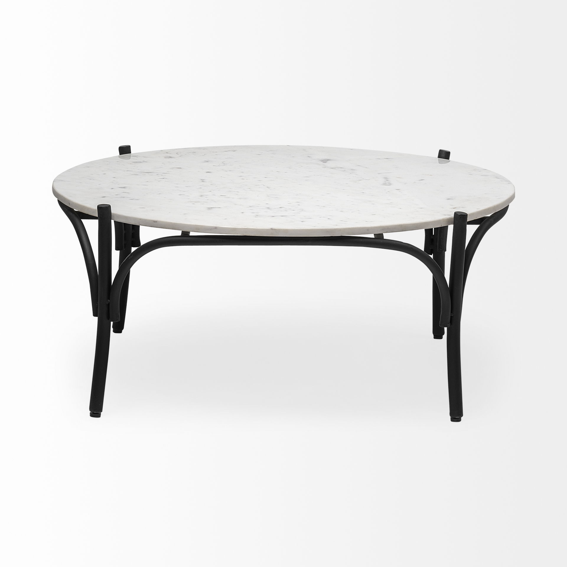 Etienne 36' Round White Marble Top Black Metal Base Coffee Table large image 