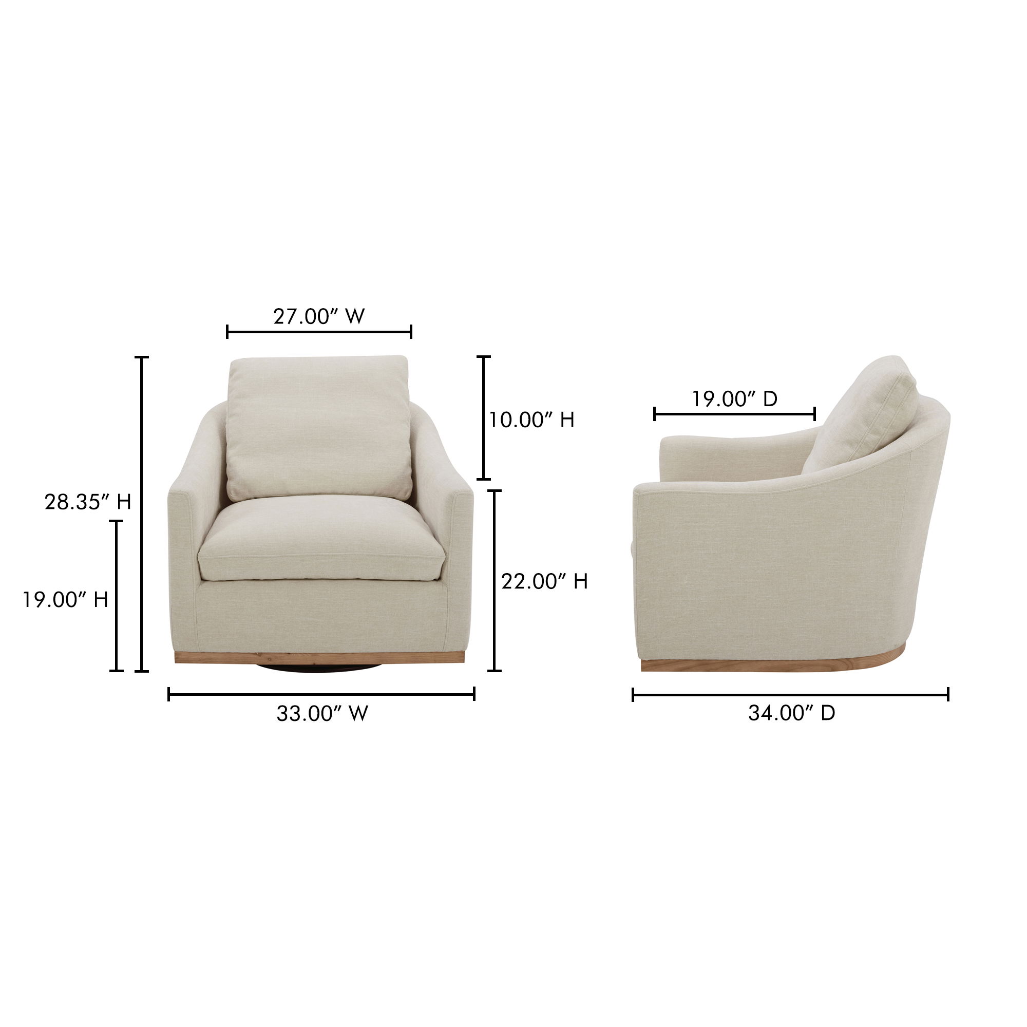 Linden Swivel Chair Soft Beige, Accent Chair by Moe's Home, 33" width x 28.35" height x 34" depth View 10