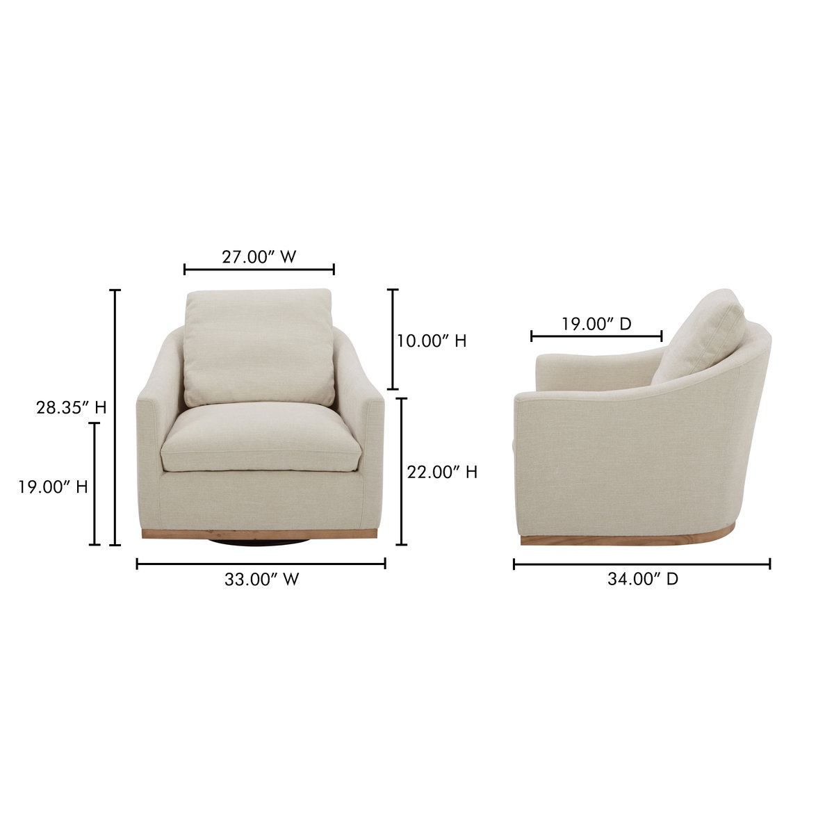 Linden Swivel Chair Soft Beige, Accent Chair by Moe's Home, 33" width x 28.35" height x 34" depth View 10