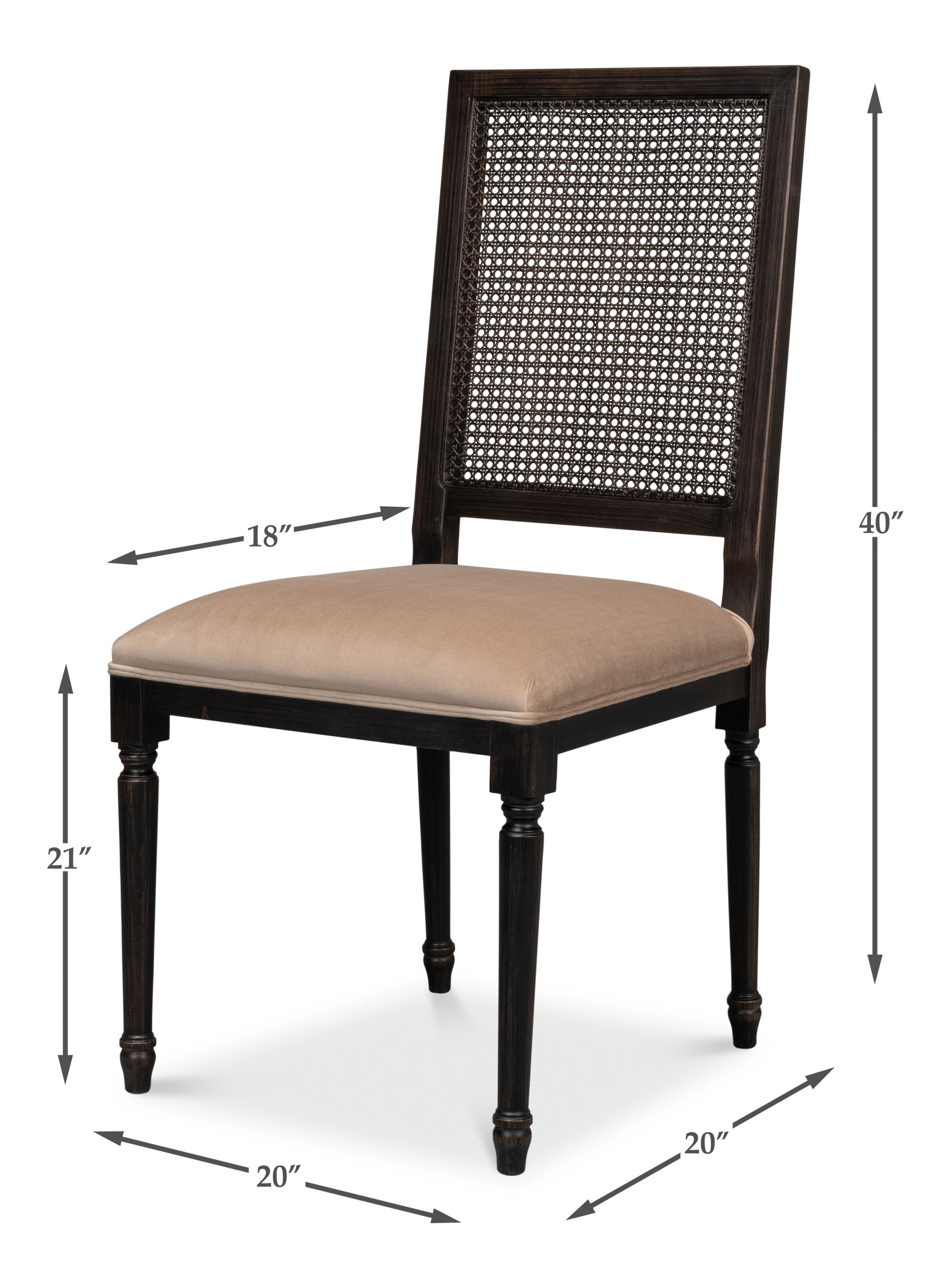 Cane Back Side Chair, Nero, Toffee, Dining Chair by Sarreid, 20" length x 20" width x 40" height View 13