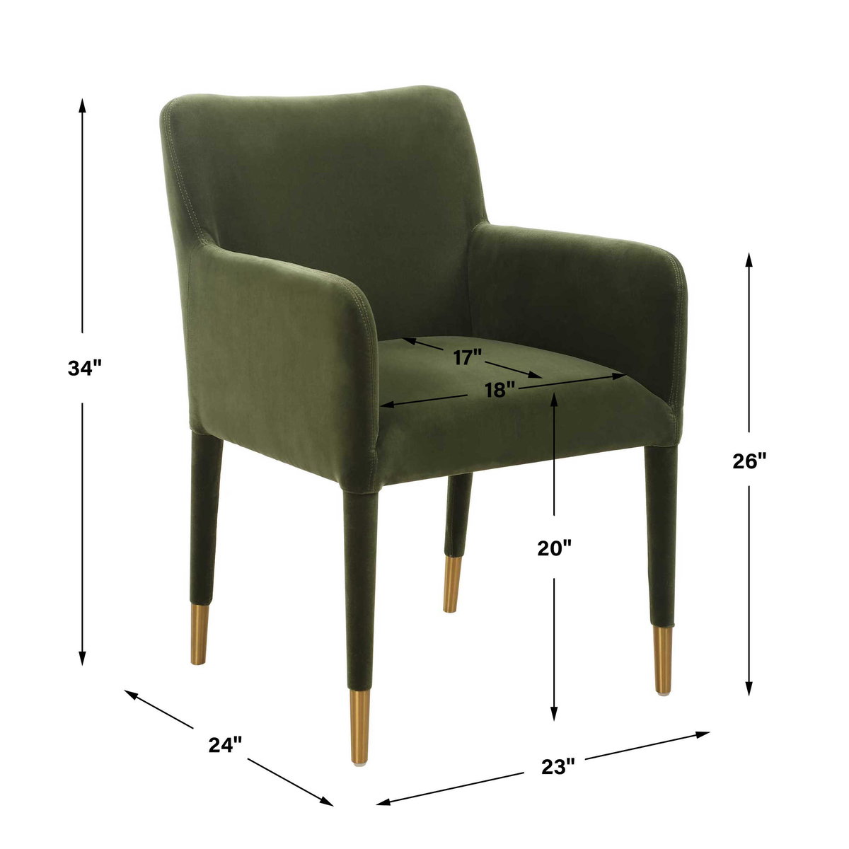 Conifer Moss Dining Arm Chair, Furniture by Uttermost, 23" width x 34" height x 24" depth View 3