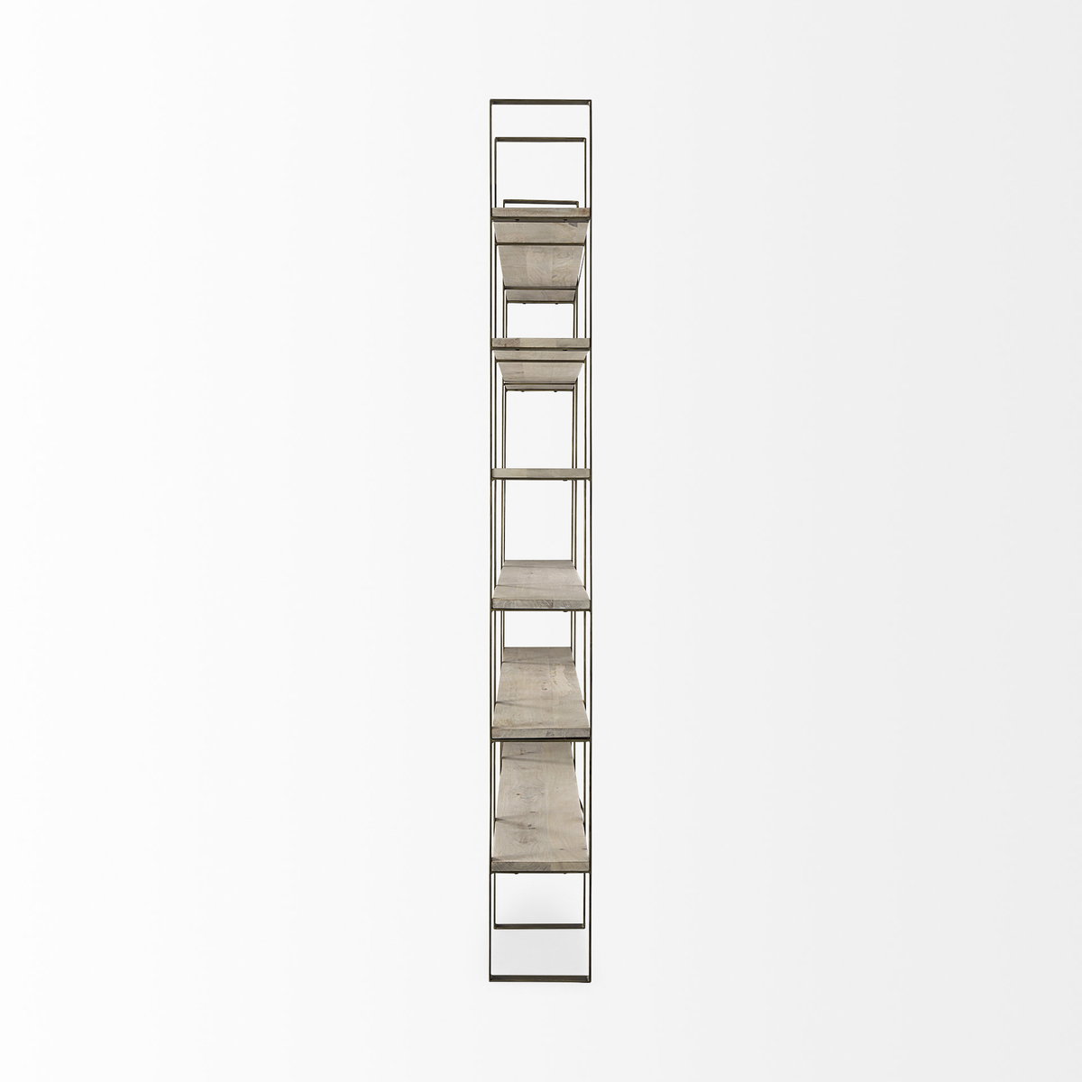 Taunton 80L x 10.5W x 90H Light Brown Wood with Gold Metal Frame 6 Tier Shelving Unit, Shelving & Bookcase by Mercana, 80" length x 10.5" width x 90" height View 7