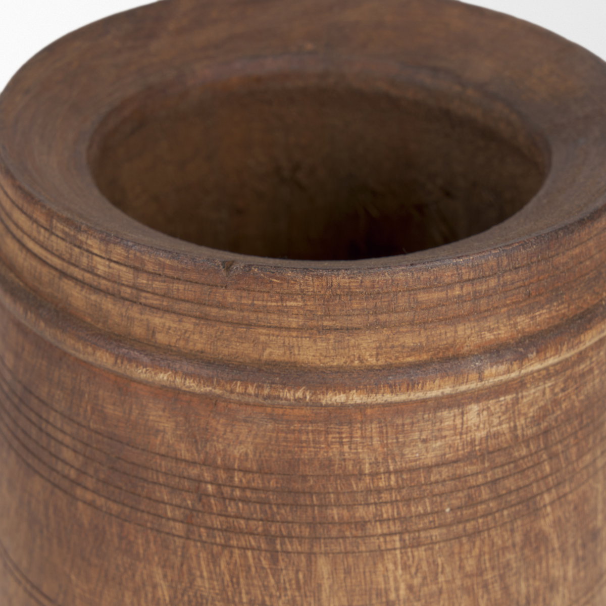 Porta Small Medium Brown Reclaimed Wooden Pot, Vase by Mercana, 4.75" length x 4.75" width x 9" height View 5