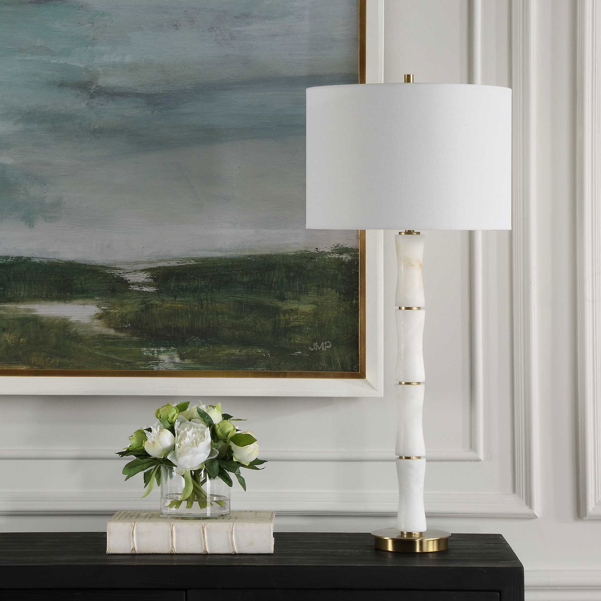 Unify Alabaster Table Lamp, by Uttermost, 14" width x 32.25" height x 14" depth View 4