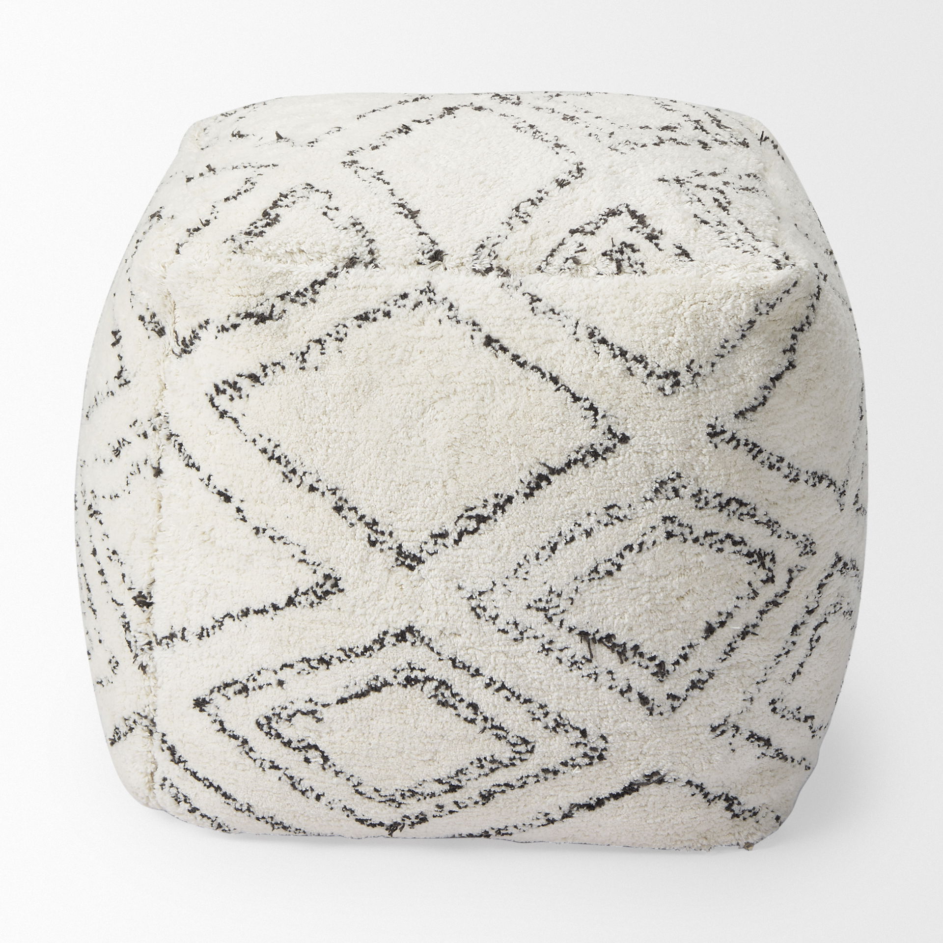 Tapir Beige Cotton Argyle Pattern Square Pouf, Ottoman by Mercana, 17.72" length x 17.72" width x 17.72" height View 7