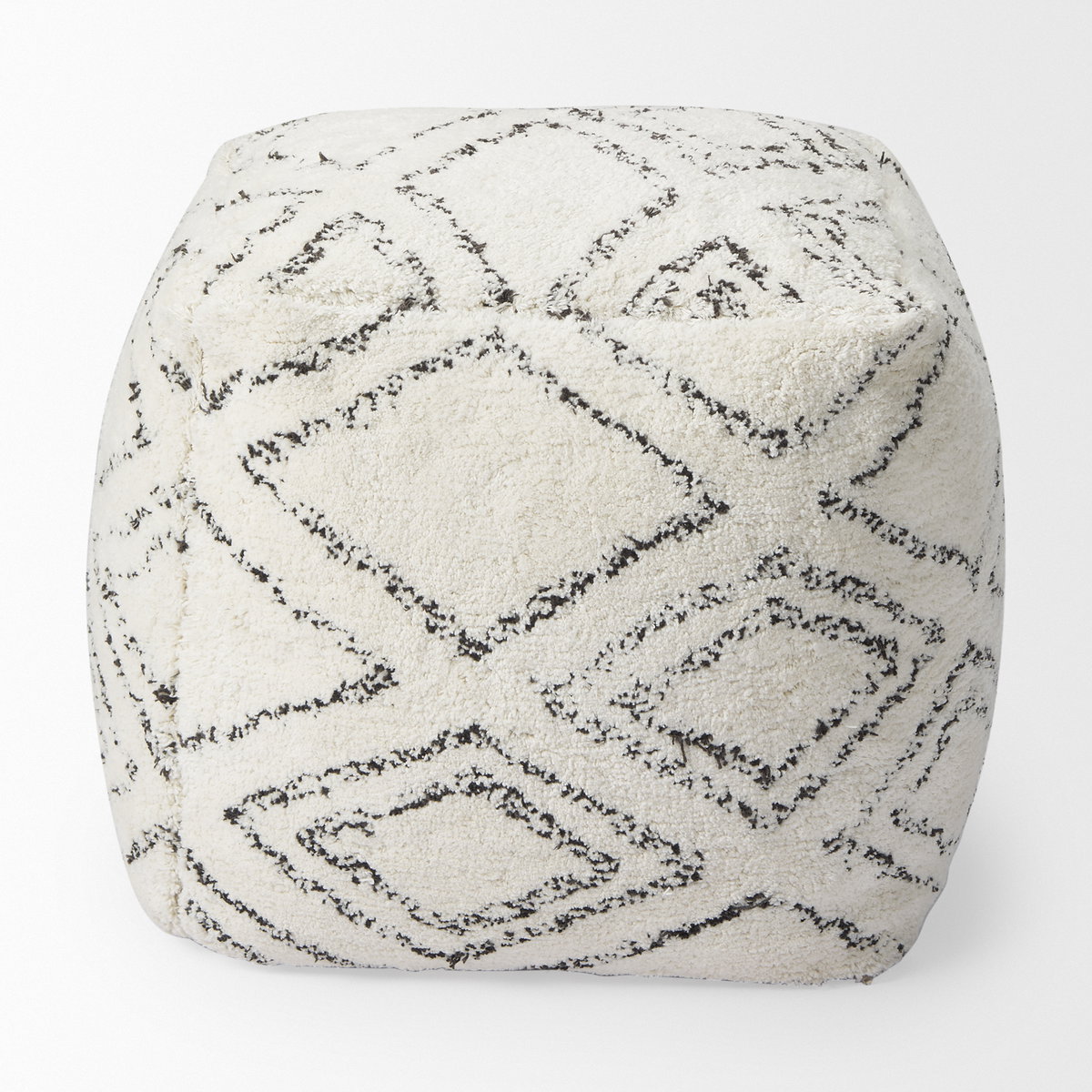 Tapir Beige Cotton Argyle Pattern Square Pouf, Ottoman by Mercana, 17.72" length x 17.72" width x 17.72" height View 7