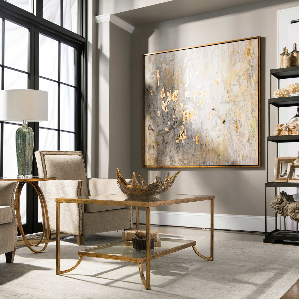 Golden Raindrops Modern Abstract Art, Painting by Uttermost, 62" width x 62" height x 1.5" depth View 4