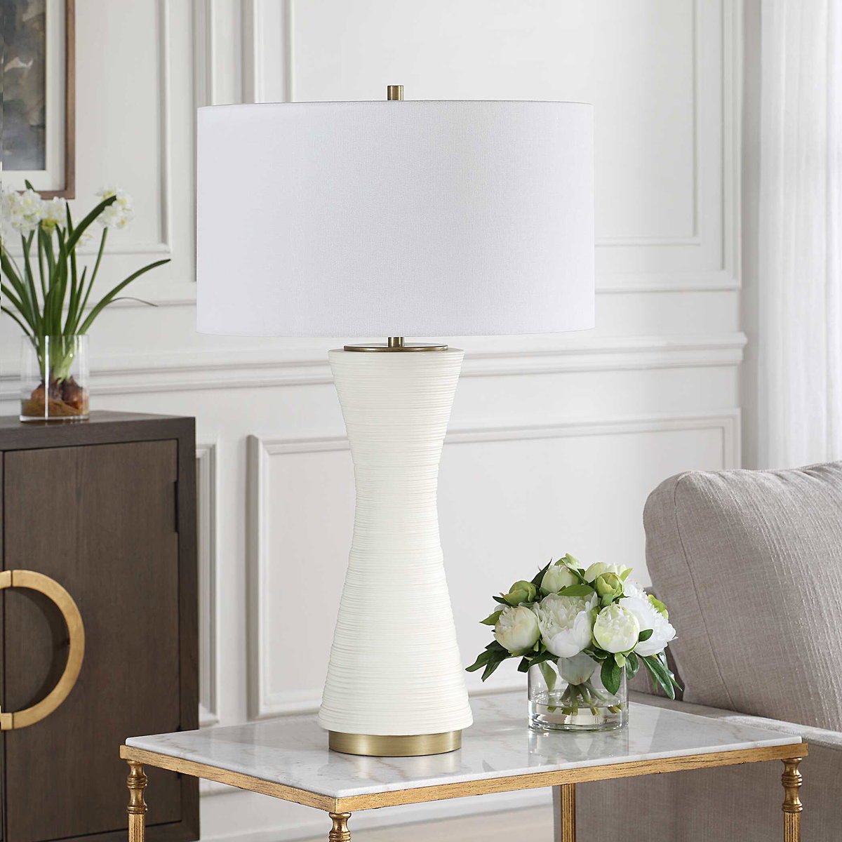 Ridgeline Matte White Table Lamp, by Uttermost, 18" width x 29.75" height x 18" depth View 4