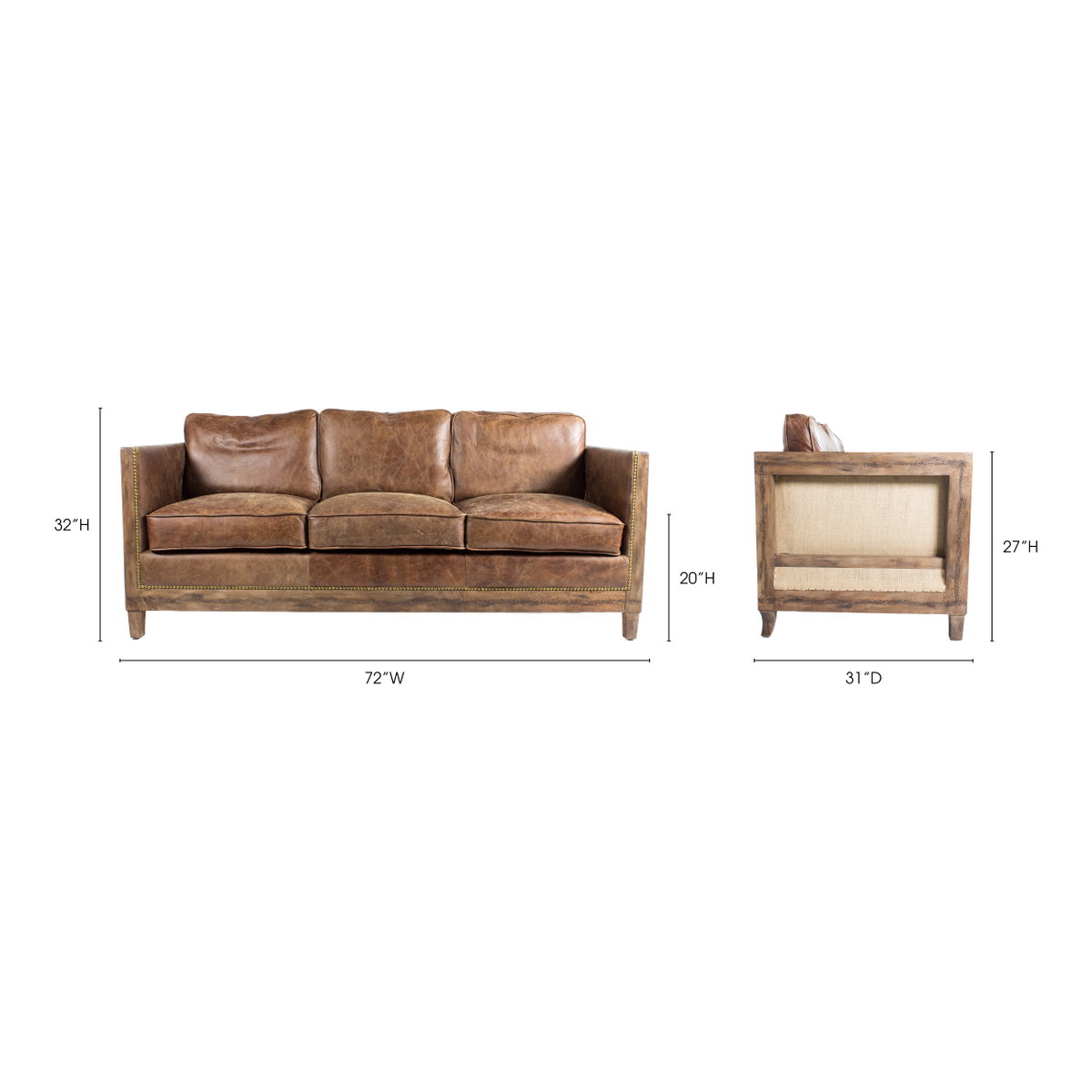 Darlington Sofa Light Brown, Sofas & Sectional by Moe's Home, 72" width x 31.5" height x 31" depth View 12