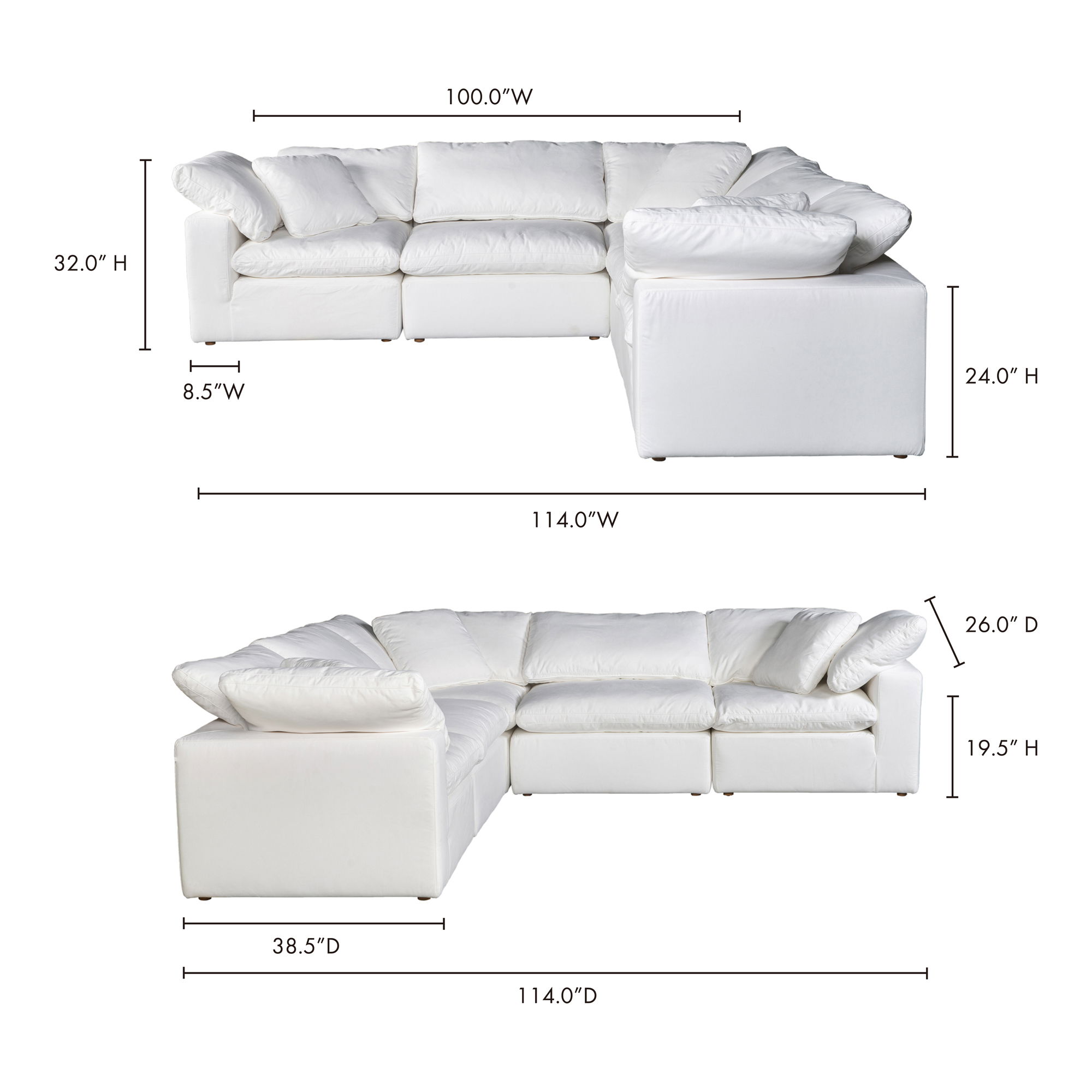 Terra Condo Classic L-shaped Modular Sectional Cream White, Sectional Sofa by Moe's Home, 114" width x 32" height x 114" depth View 5