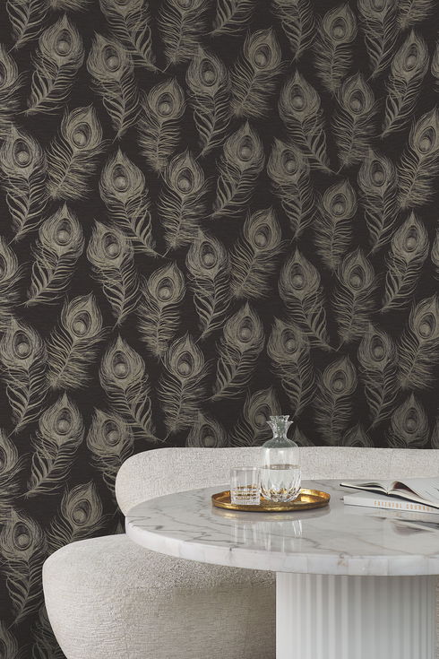 Regal Peacock Black Wallpaper