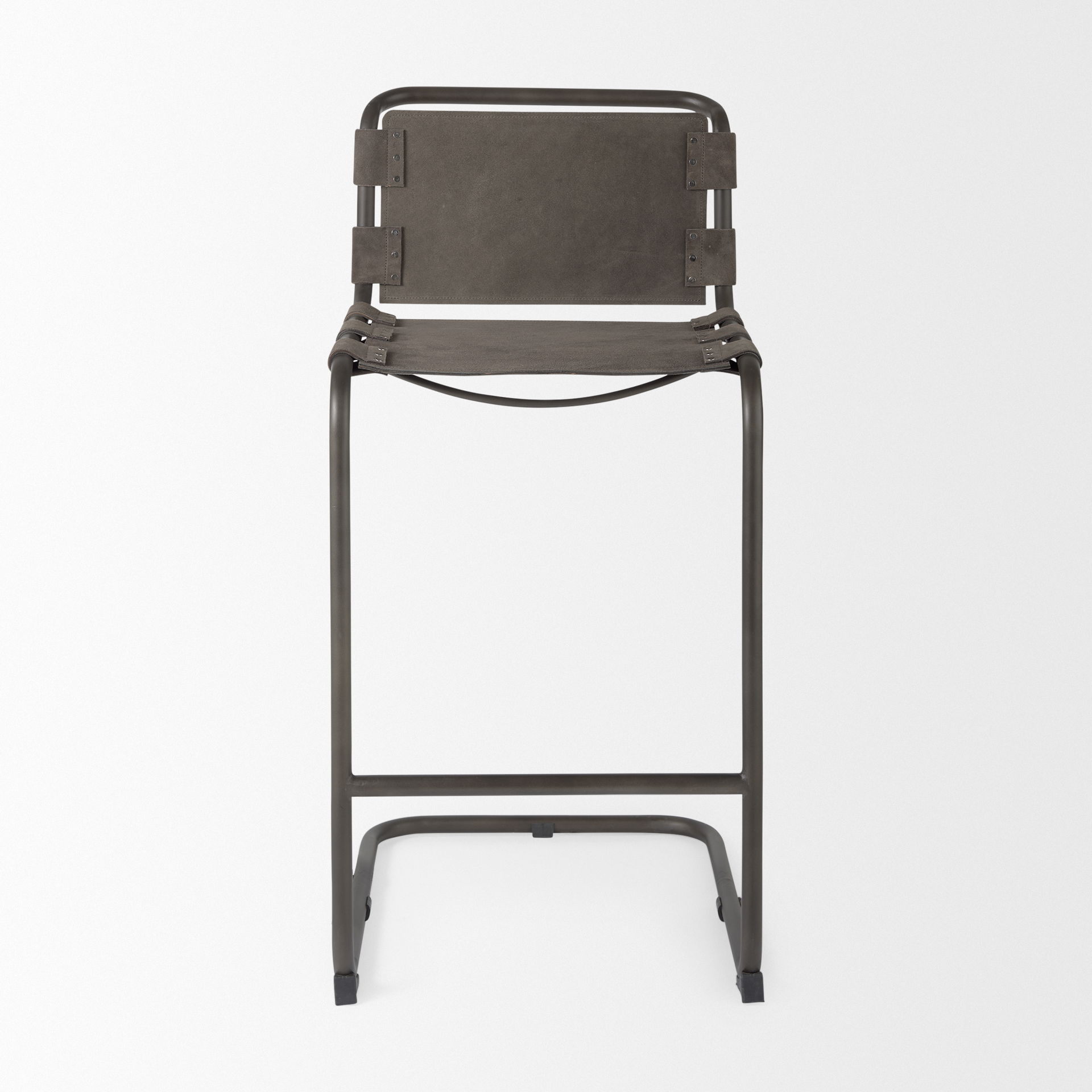 Berbick 43' Total Height Brown/Gray Suede with Iron Frame Bar Stool, Counter & Bar Stool by Mercana, 20.5" length x 24.8" width x 43" height View 3