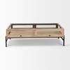 Arelius 49.5'L Rectangular Light Brown Wood with Black Metal Base Display Coffee Table, by Mercana, 49.5" length x 29.5" width x 15" height thumbnail 4