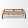 Arelius 49.5'L Rectangular Light Brown Wood with Black Metal Base Display Coffee Table, by Mercana, 49.5" length x 29.5" width x 15" height thumbnail 4