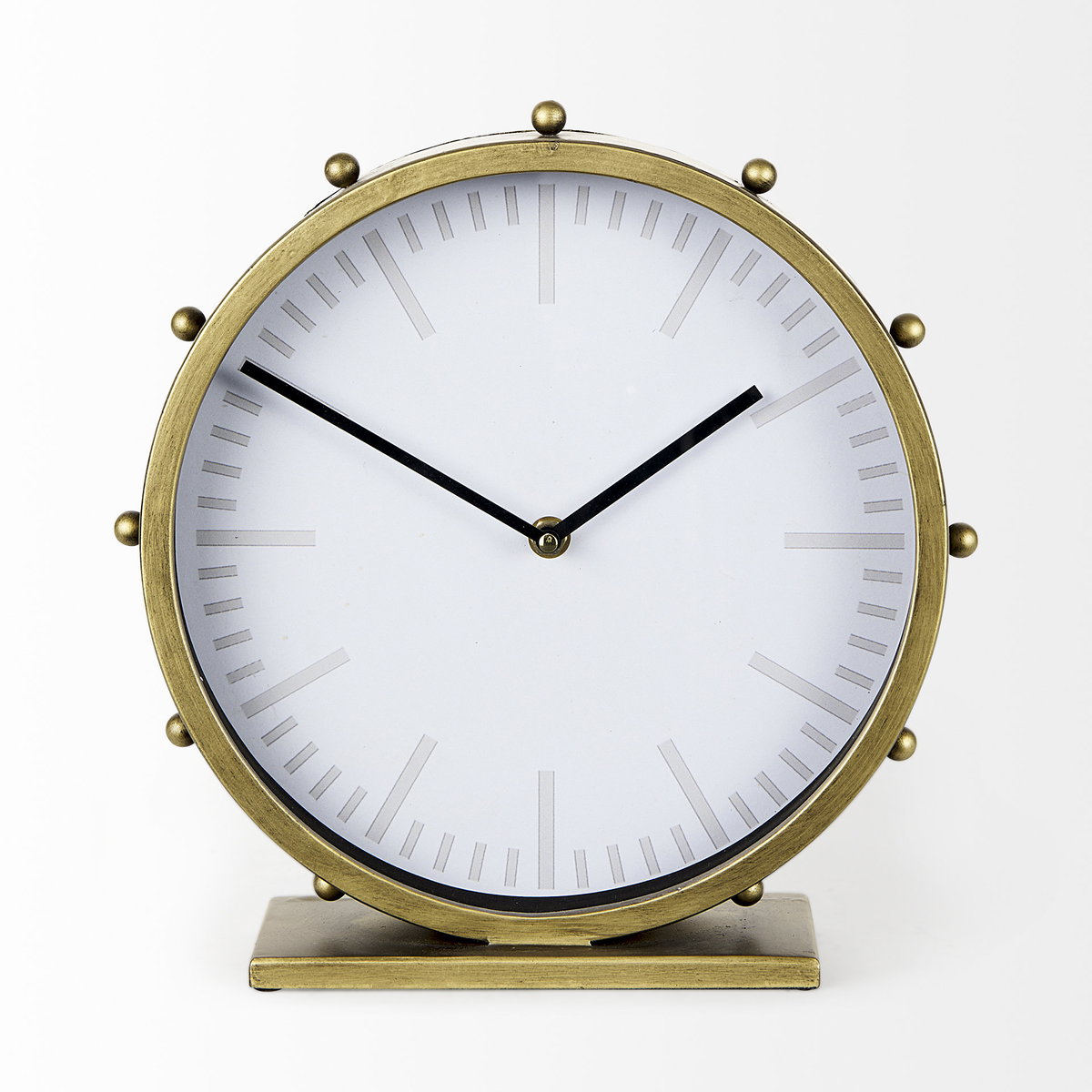 Marian  Gold Metal with Studs Round Table Clock, by Mercana, 11.02" length x 3.15" width x 11.02" height View 6