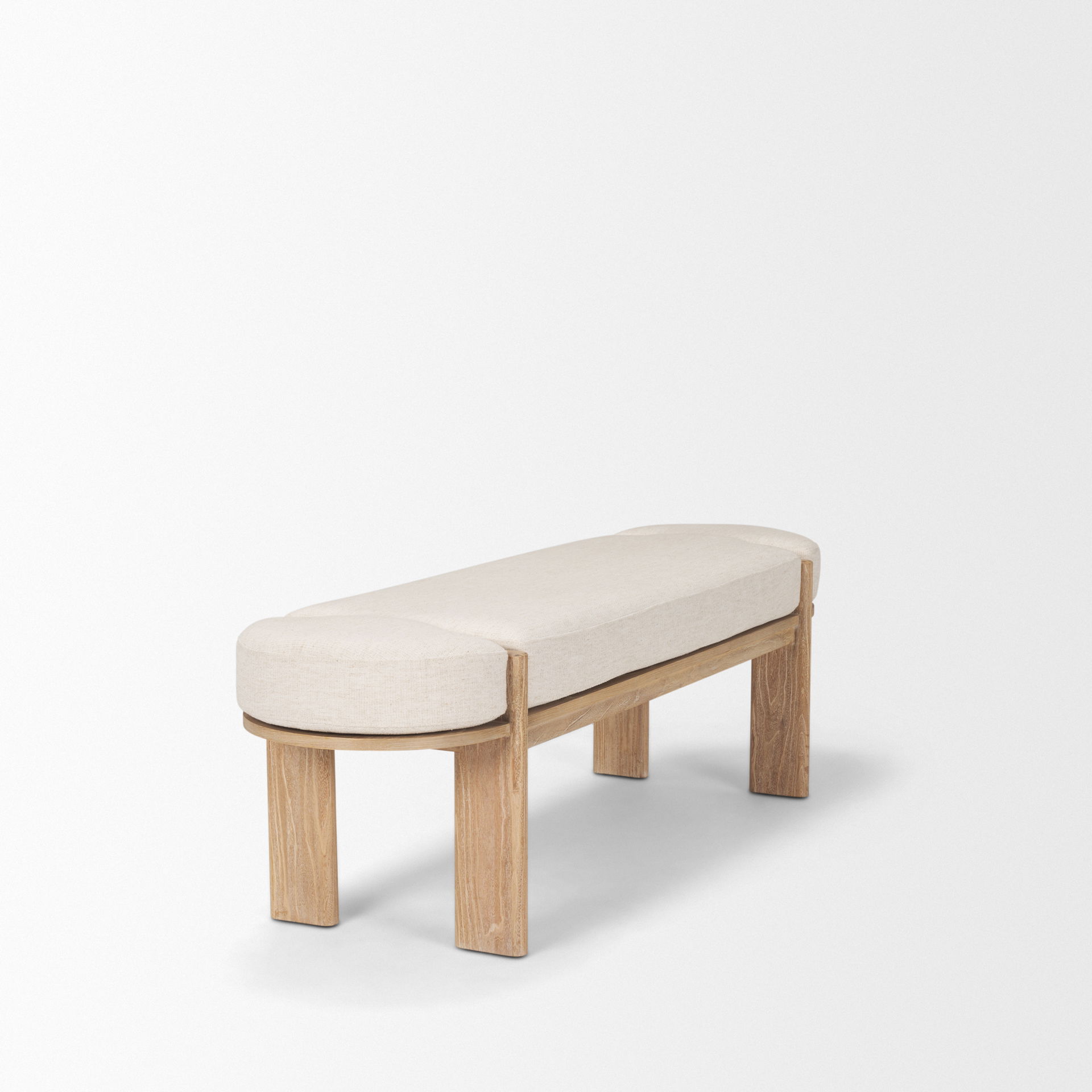 Sohan Light Brown Elm Wood with Oatmeal Fabric Bench large image 