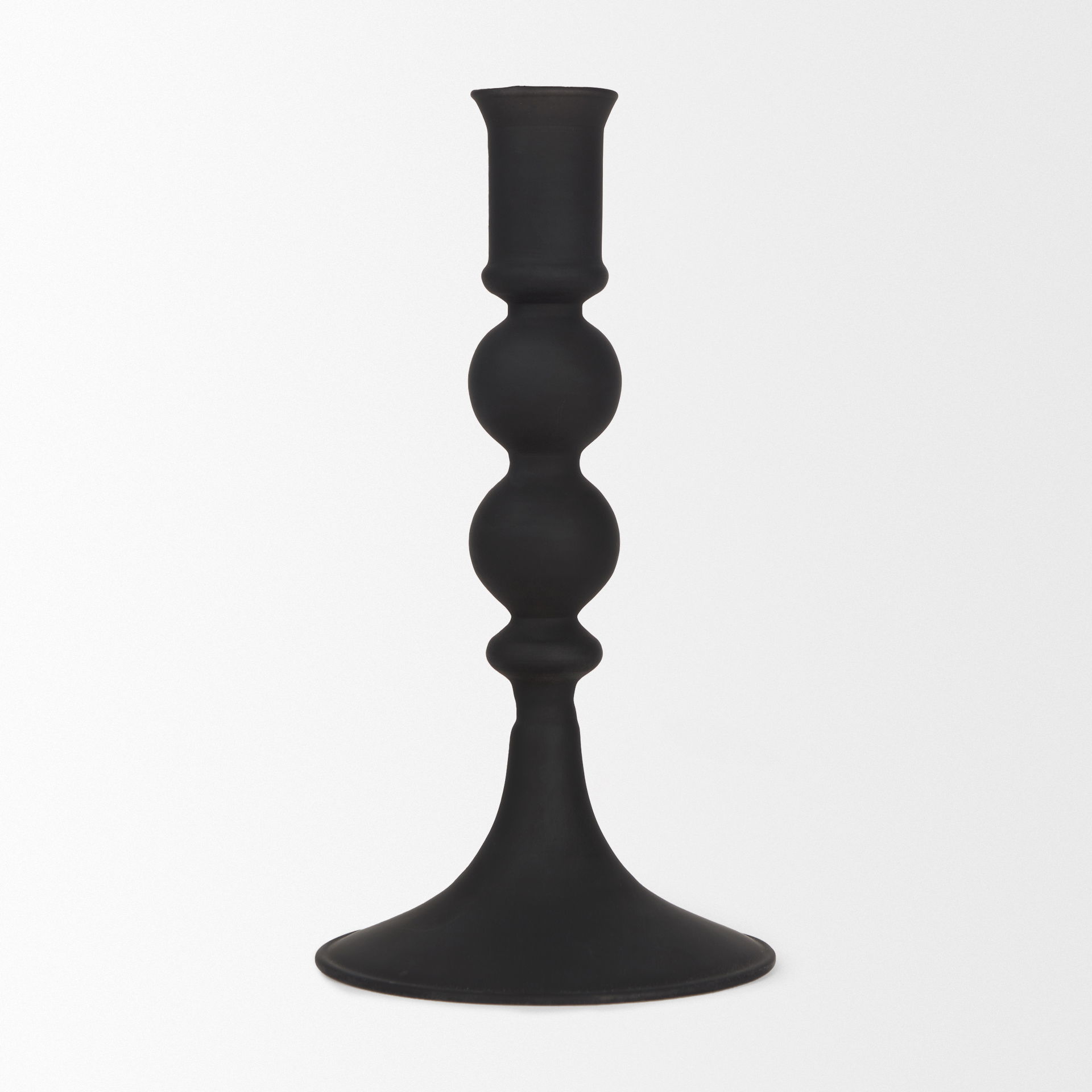 Haute Small Matte Black Blown Glass Candlestick, Candles & Candle Holder by Mercana, 4.02" length x 4.02" width x 7.95" height View 3