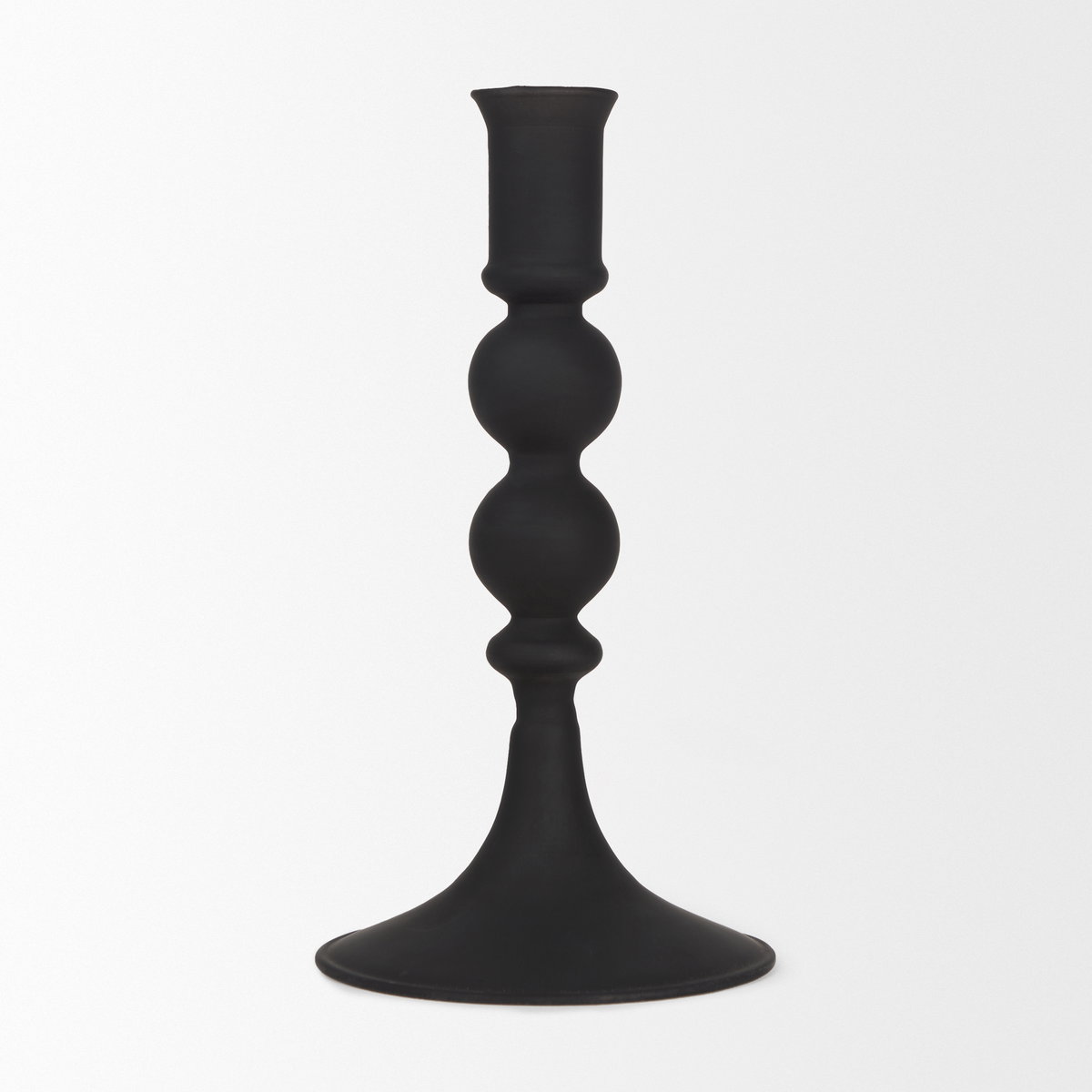 Haute Small Matte Black Blown Glass Candlestick, Candles & Candle Holder by Mercana, 4.02" length x 4.02" width x 7.95" height View 3
