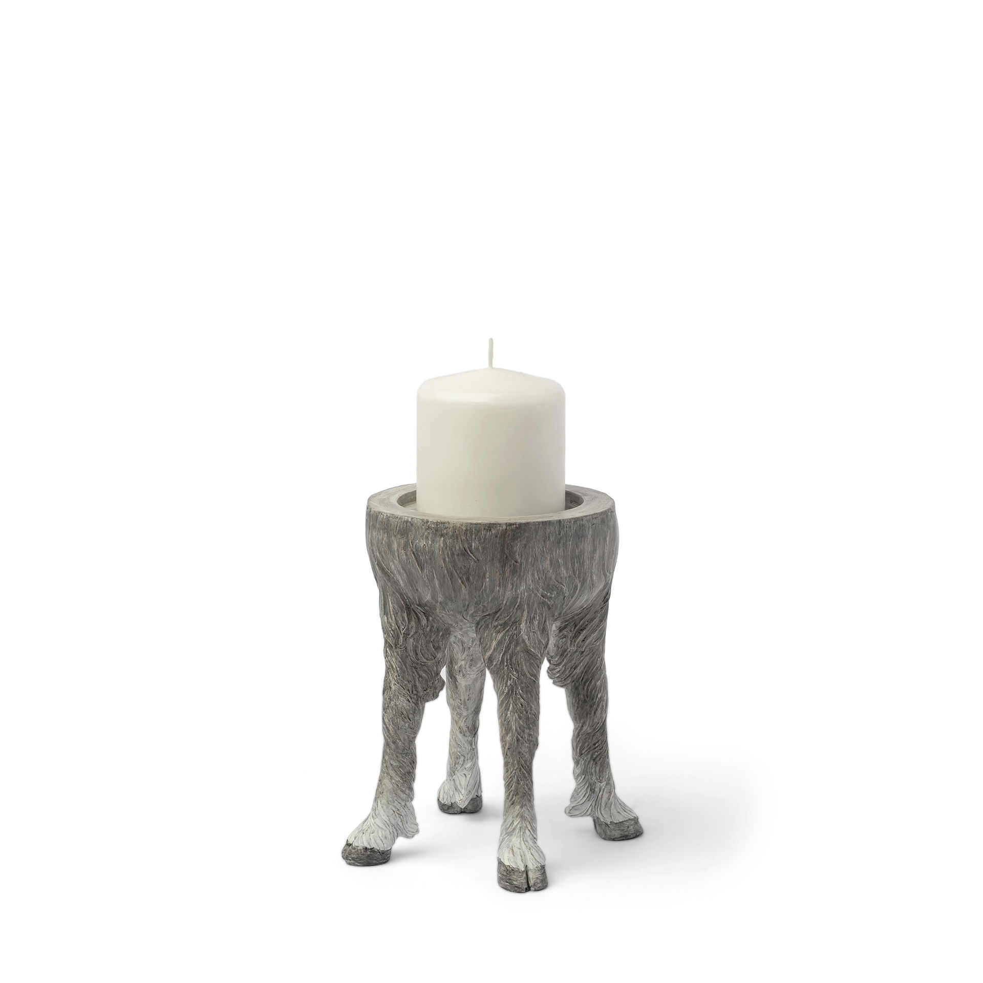 Pan Small Gray Ceramic Hoofed Table Candle Holder, Candles & Candle Holder by Mercana, 5" length x 5" width x 7" height View 1