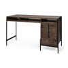 Glenn VII 56L x 22W Dark Brown Wood with Black Iron Frame, 3 Drawer Office Desk, by Mercana, 55.5" length x 22" width x 31" height thumbnail 1