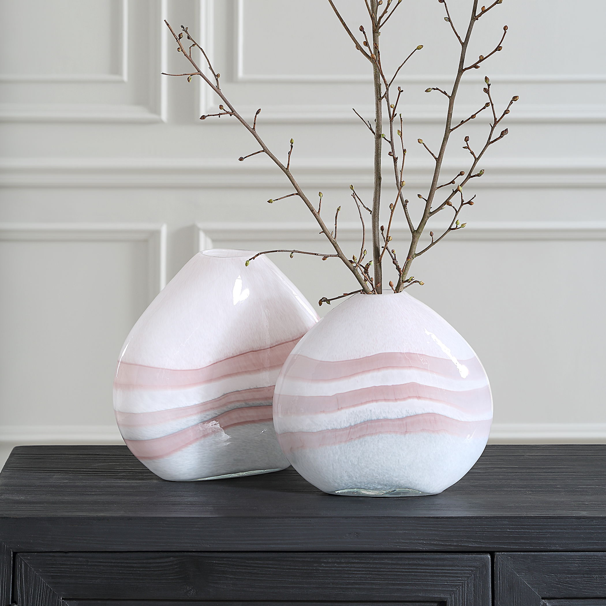 Blush Swirl Glass Vases, S/2 large image 