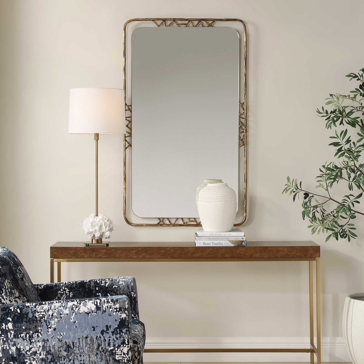 Tahoma Antiqued Gold Mirror, by Uttermost, 30" width x 50" height x 1.5" depth View 2
