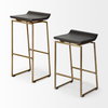 Givens Backless 26in Seat Counter Stool | Brown Wood with Gold Metal, Counter & Bar Stool by Mercana, 14" length x 15.8" width x 26" height thumbnail 10