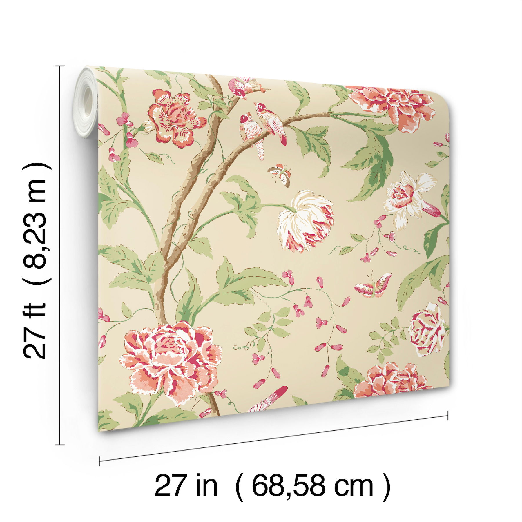 Teahouse Floral Cream & Coral Wallpaper large image 
