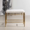 Karleen Plush White Small Brass Bench, Benche by Uttermost, 25.75" width x 21" height x 15" depth thumbnail 1