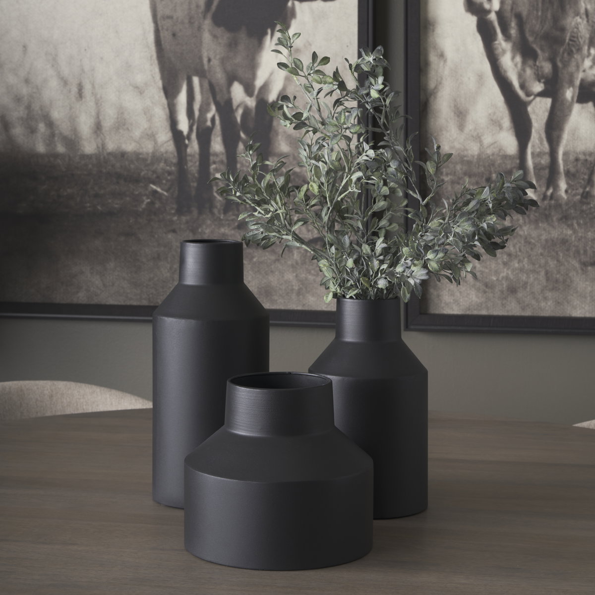 Tosca Medium Matte Black Metal Vase, by Mercana, 9.06" length x 9.06" width x 7.87" height View 4