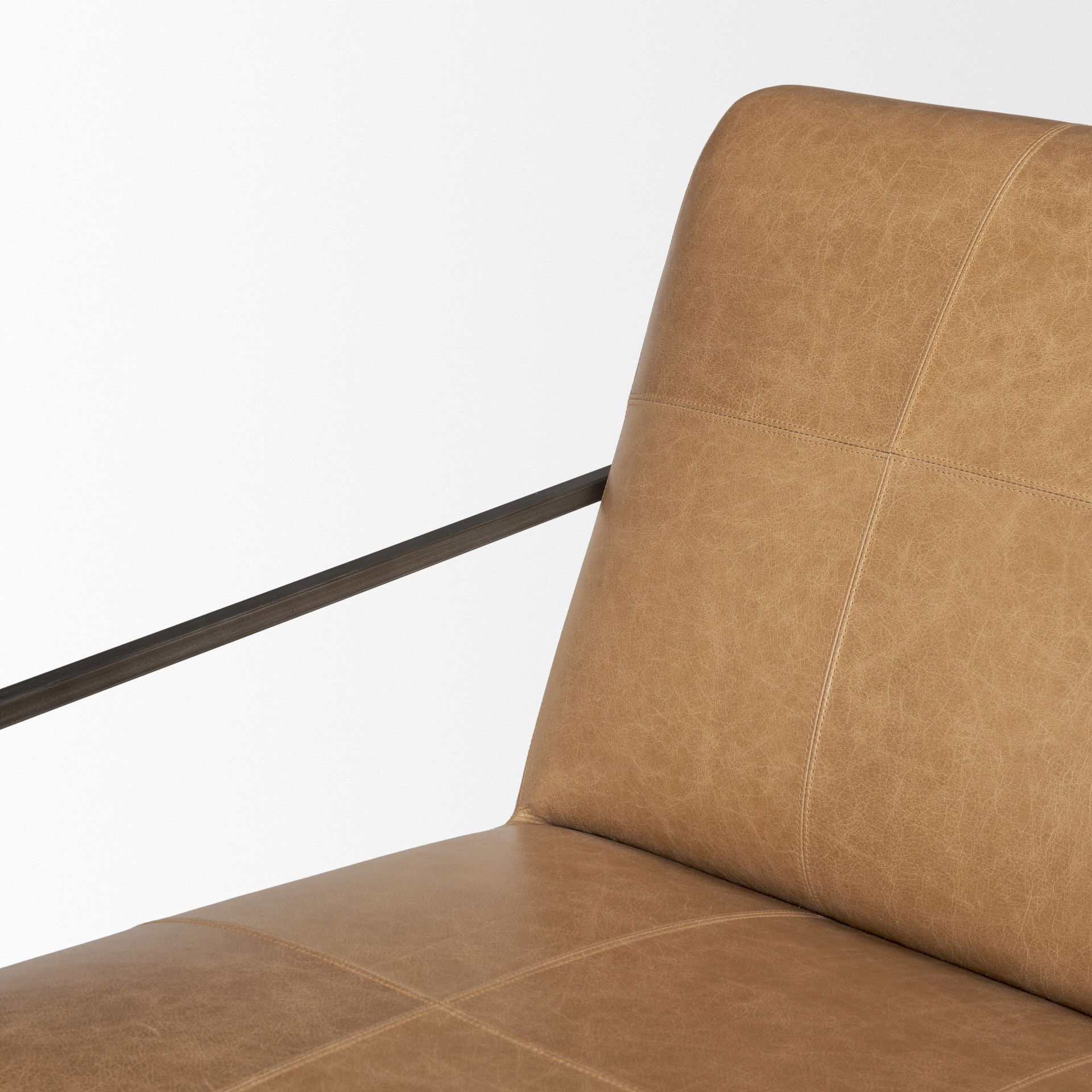 Stratton Gunmetal with Genuine Brown Leather Upholstered Accent Chair, by Mercana, 27.25" length x 36.5" width x 29.5" height View 10