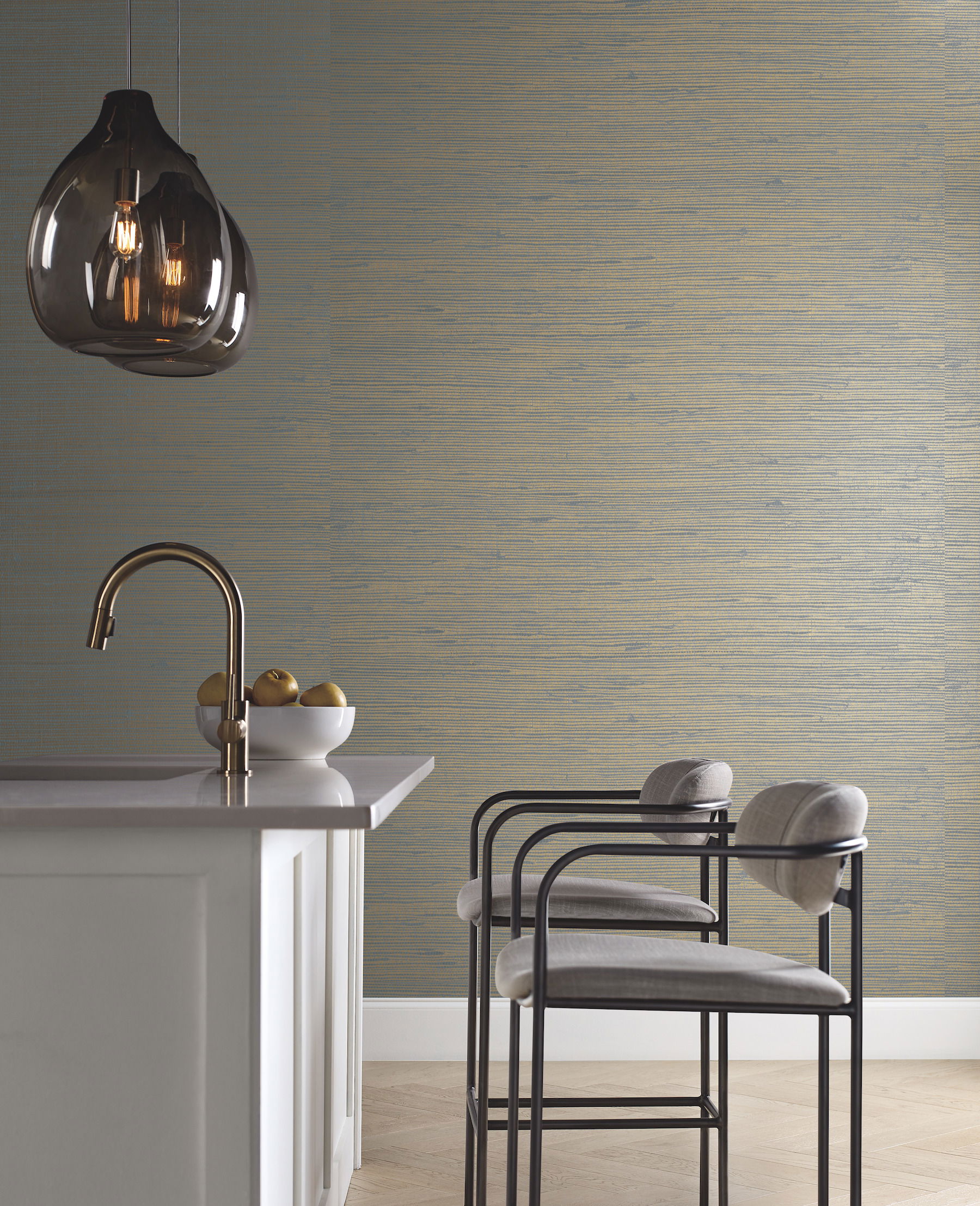 Jute Gold & Blue Metallic Wallpaper large image 