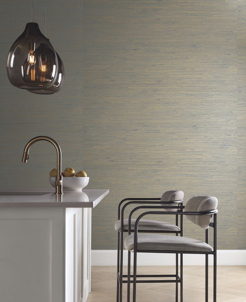 Jute Gold & Blue Metallic Wallpaper