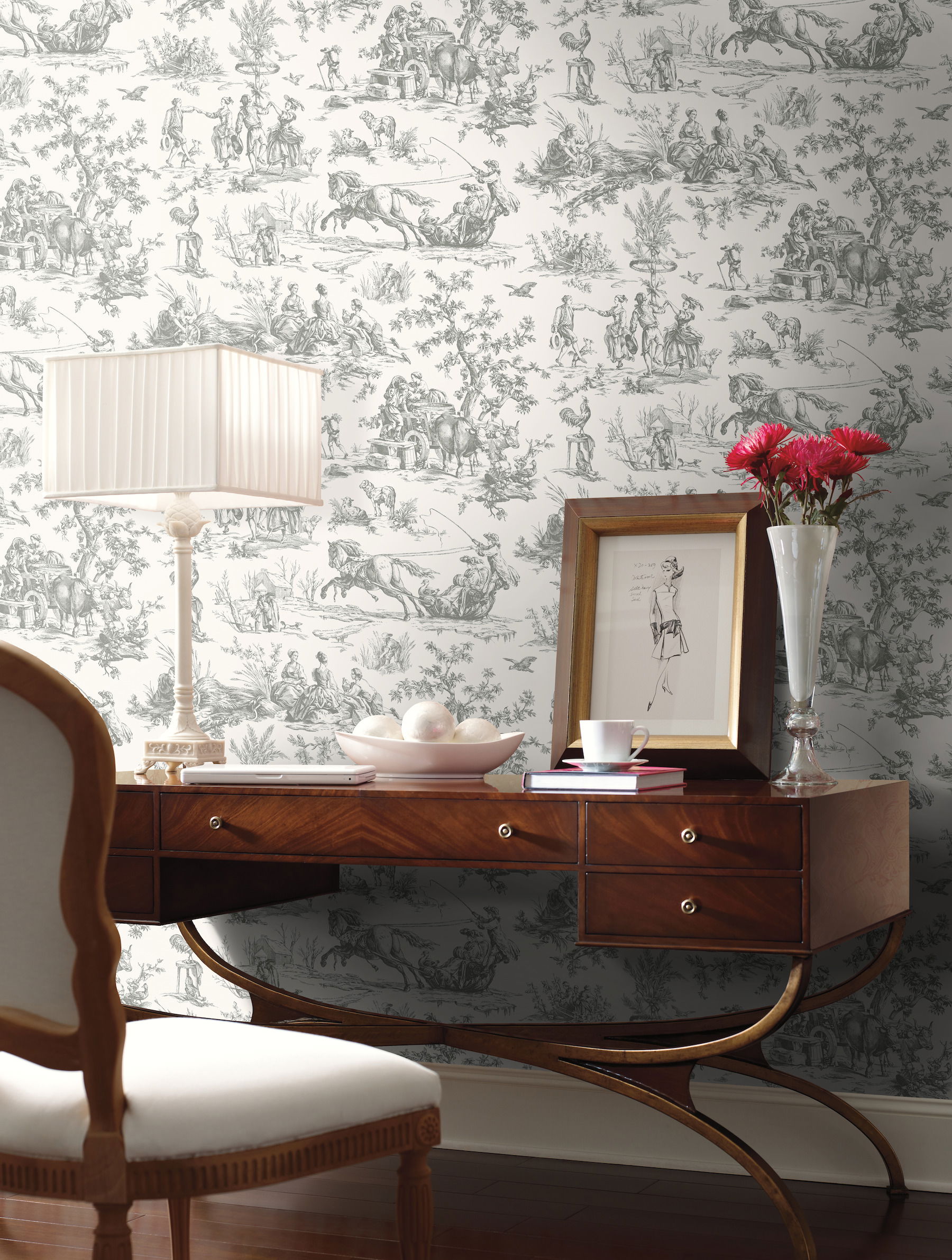 Seasons Toile Grey Wallpaper, by York Wall, 27' length x 2'3" width x 0.02" depth View 3