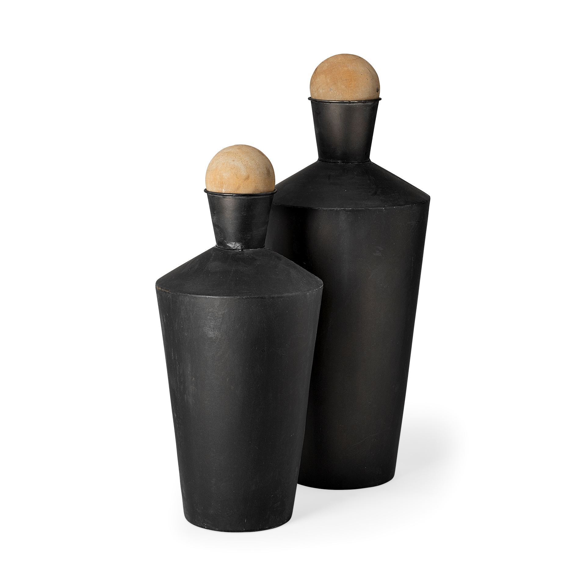 Asher Set of Two Black Metal Urns, Decorative Jar by Mercana, 7.48" length x 7.48" width x 18.5" height View 1