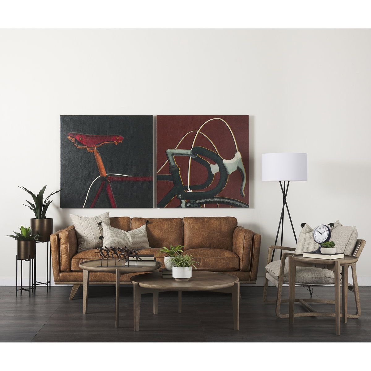 Brooks  Cognac Brown Faux Leather Three Seater Sofa with Medium Brown Wooden Legs, Sofas & Sectional by Mercana, 90.16" length x 34.84" width x 33.46" height View 3
