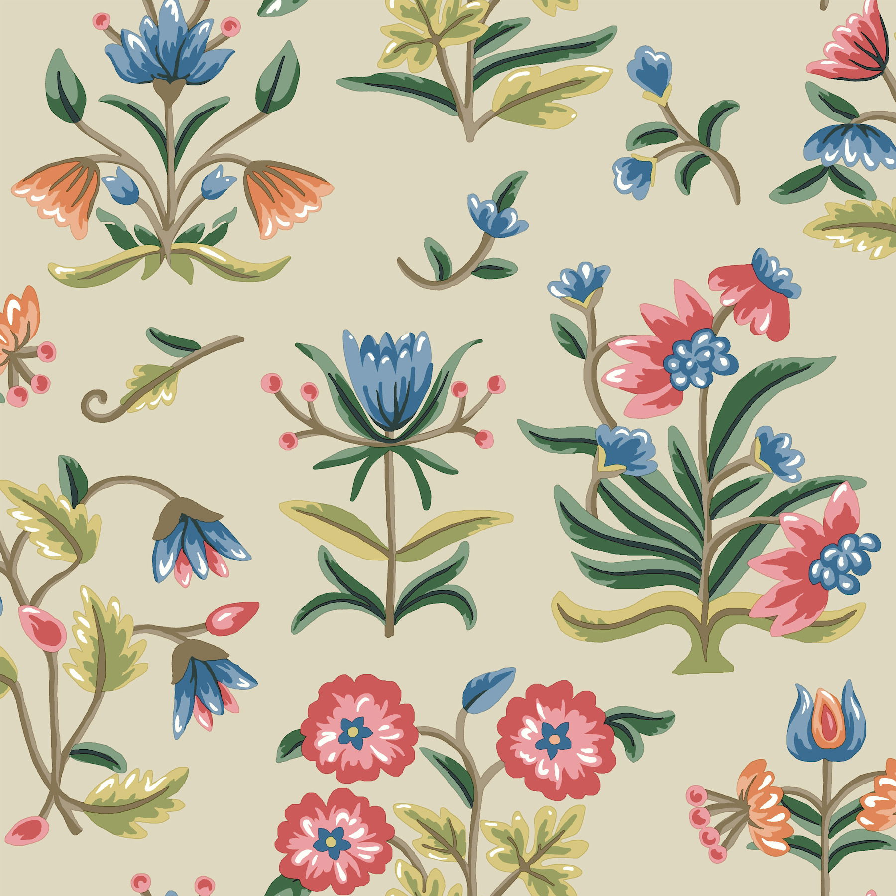 Heirloom Floral Taupe & Multi Peel & Stick Wallpaper large image 
