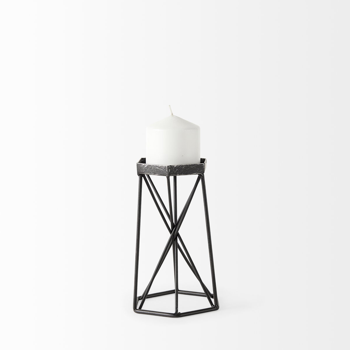 Sixx I Small Antiqued Metal Hexagonal Table Candle Holder, Candles & Candle Holder by Mercana, 5.32" length x 4.72" width x 8.07" height View 4