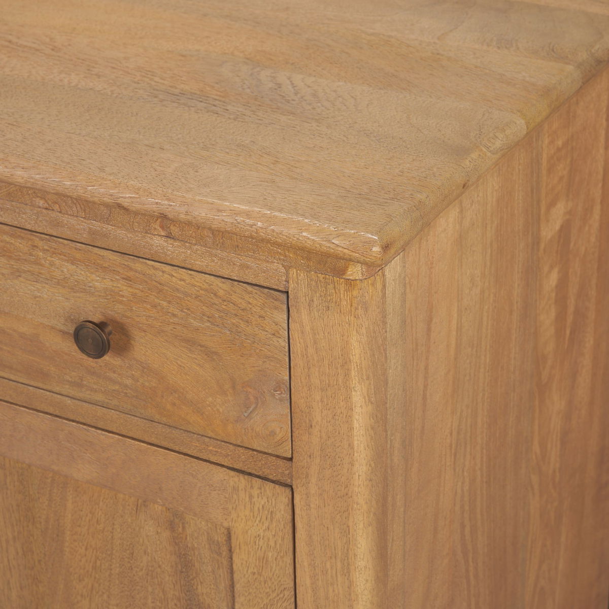 Baron Light Brown Solid Wood with Antiqued Brass Knobs 3-Drawer 6-Door Sideboard, Sideboards & Buffet by Mercana, 81.75" length x 19" width x 36" height View 9