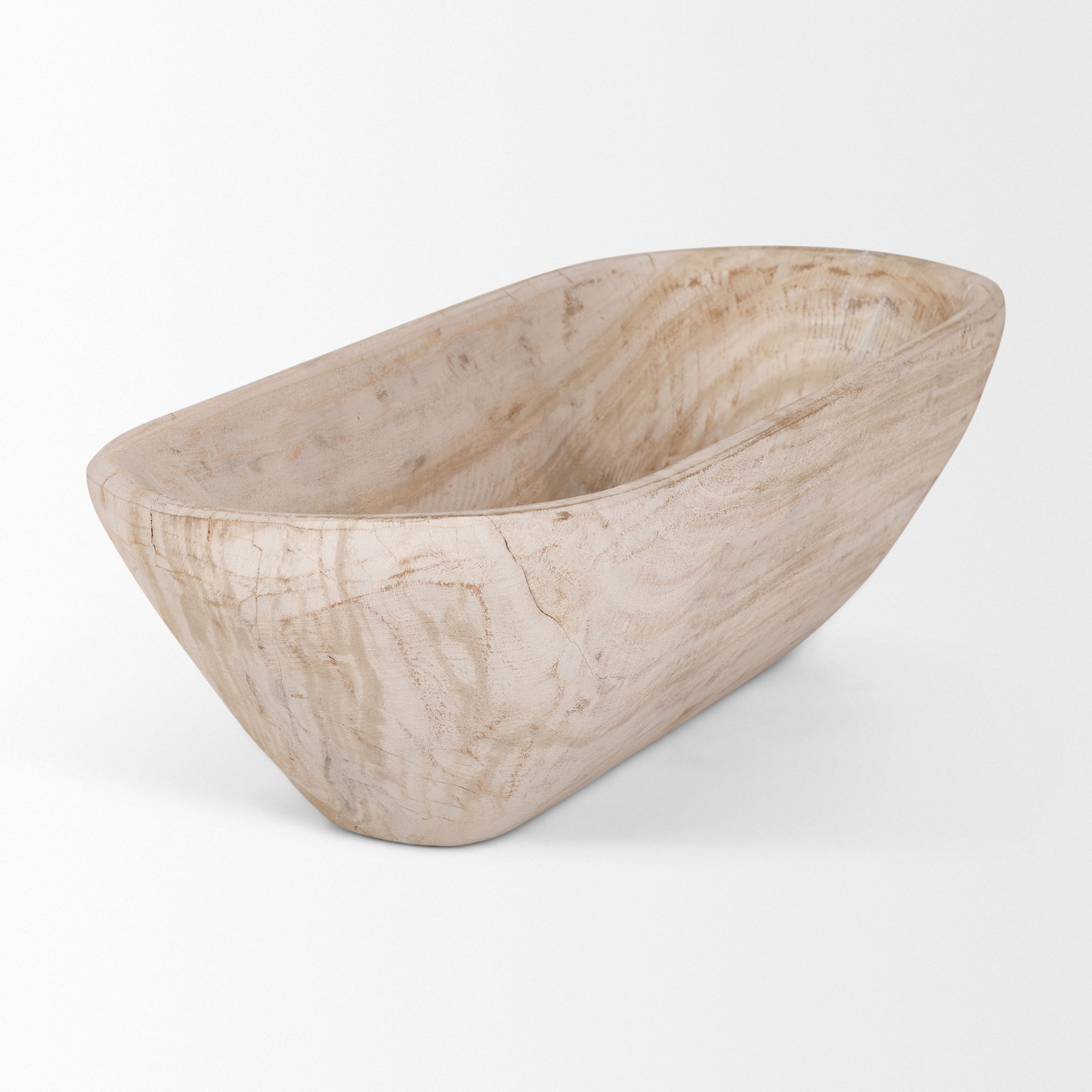 Athena Extra Large Oblong Light-Wash Reclaimed Wood Bowl, Decorative Bowl by Mercana, 26" length x 10" width x 7" height View 4