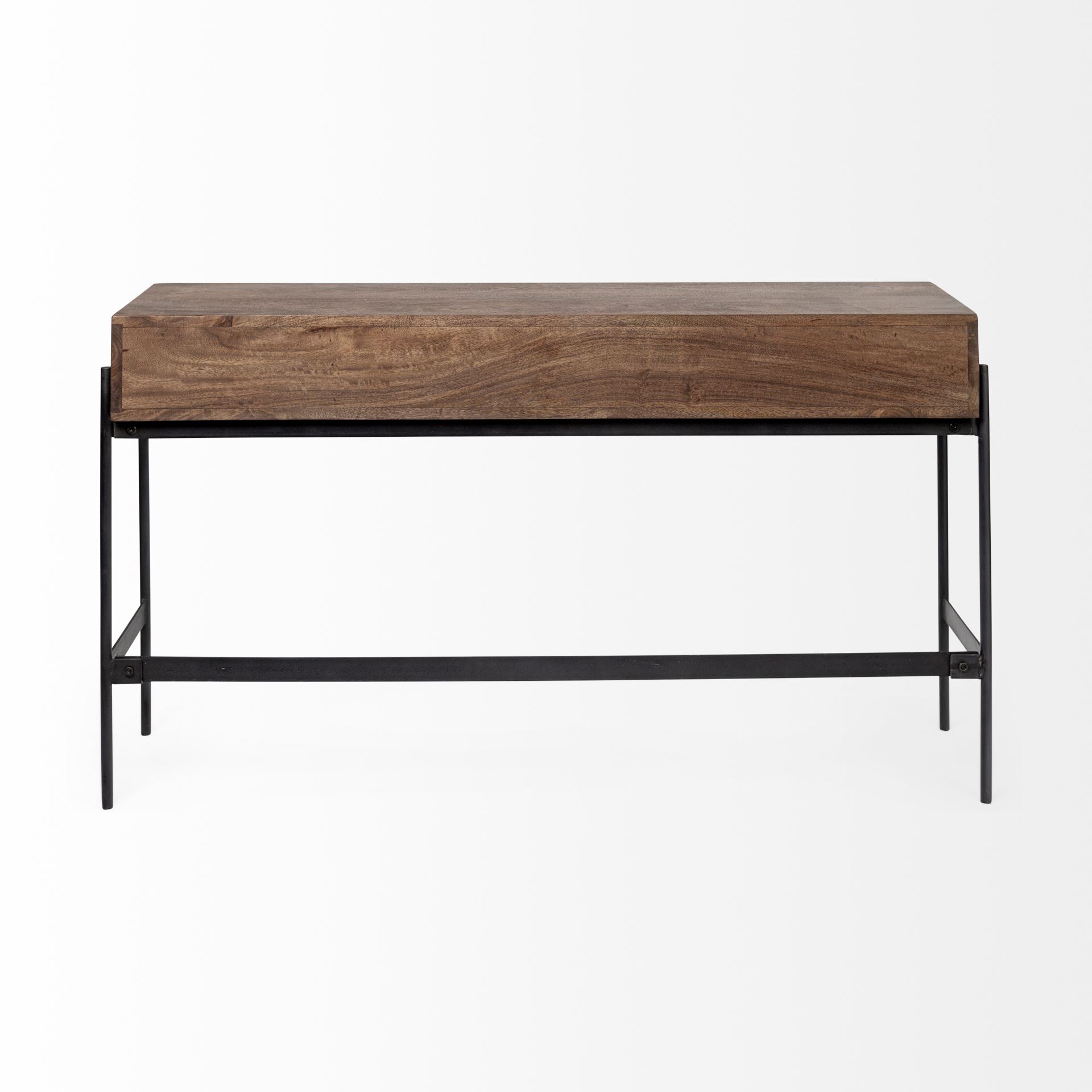 Glenn III 56L x 14W Dark Brown Wood with Black Iron Frame, 4 Drawer Console Table, by Mercana, 55.5" length x 14.5" width x 30" height View 7