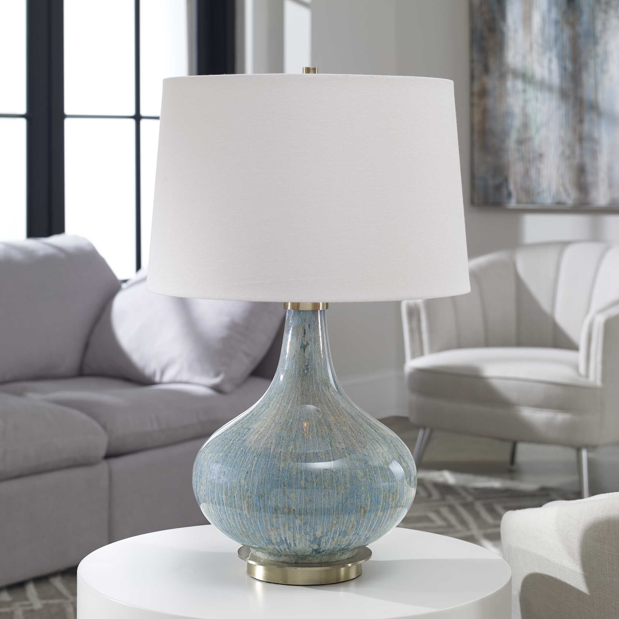 Celinda Blue Gray Glass Lamp, by Uttermost, 15.5" width x 24.75" height x 14" depth View 2